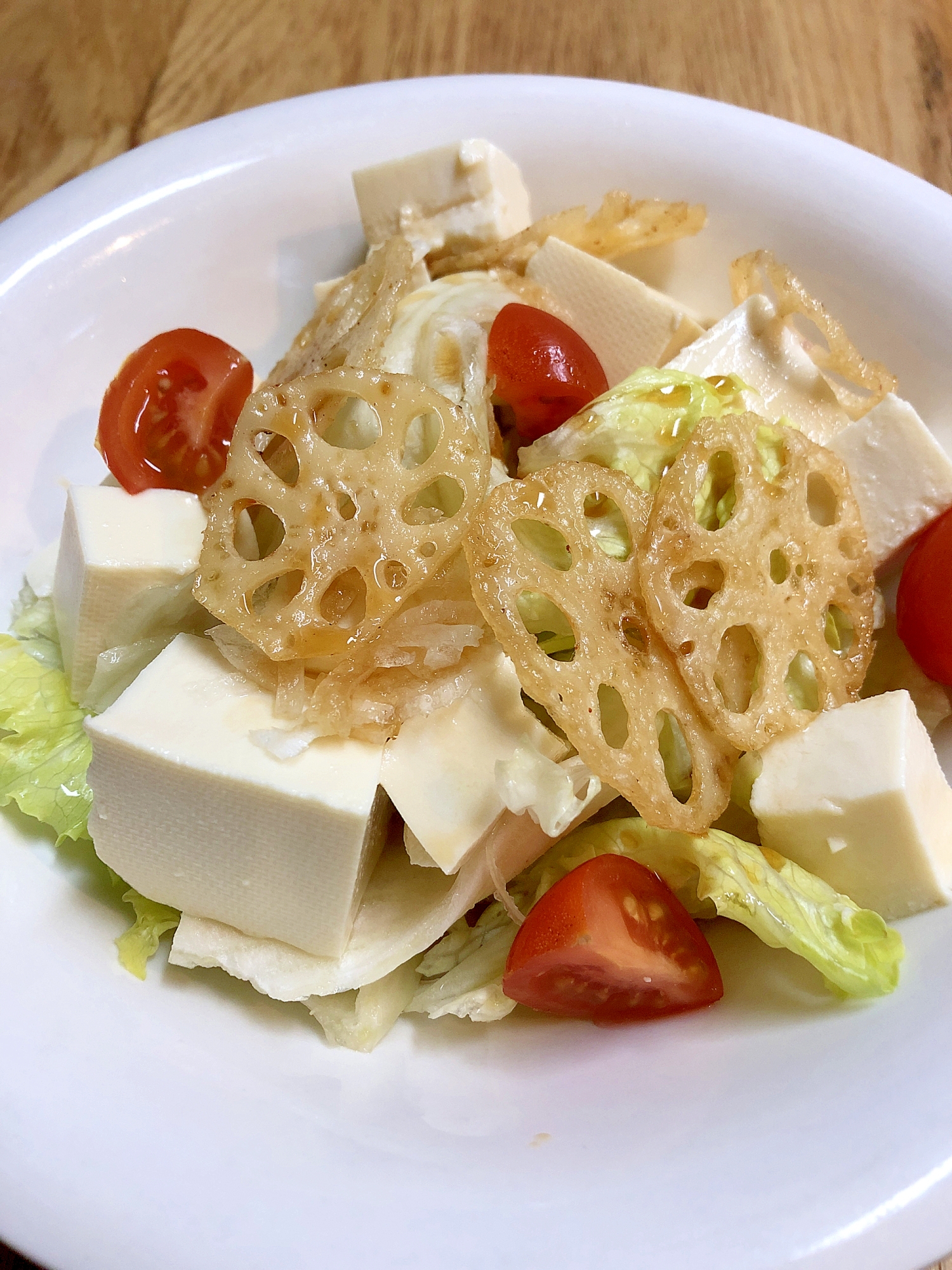 豆腐とレンコンフライのサラダ