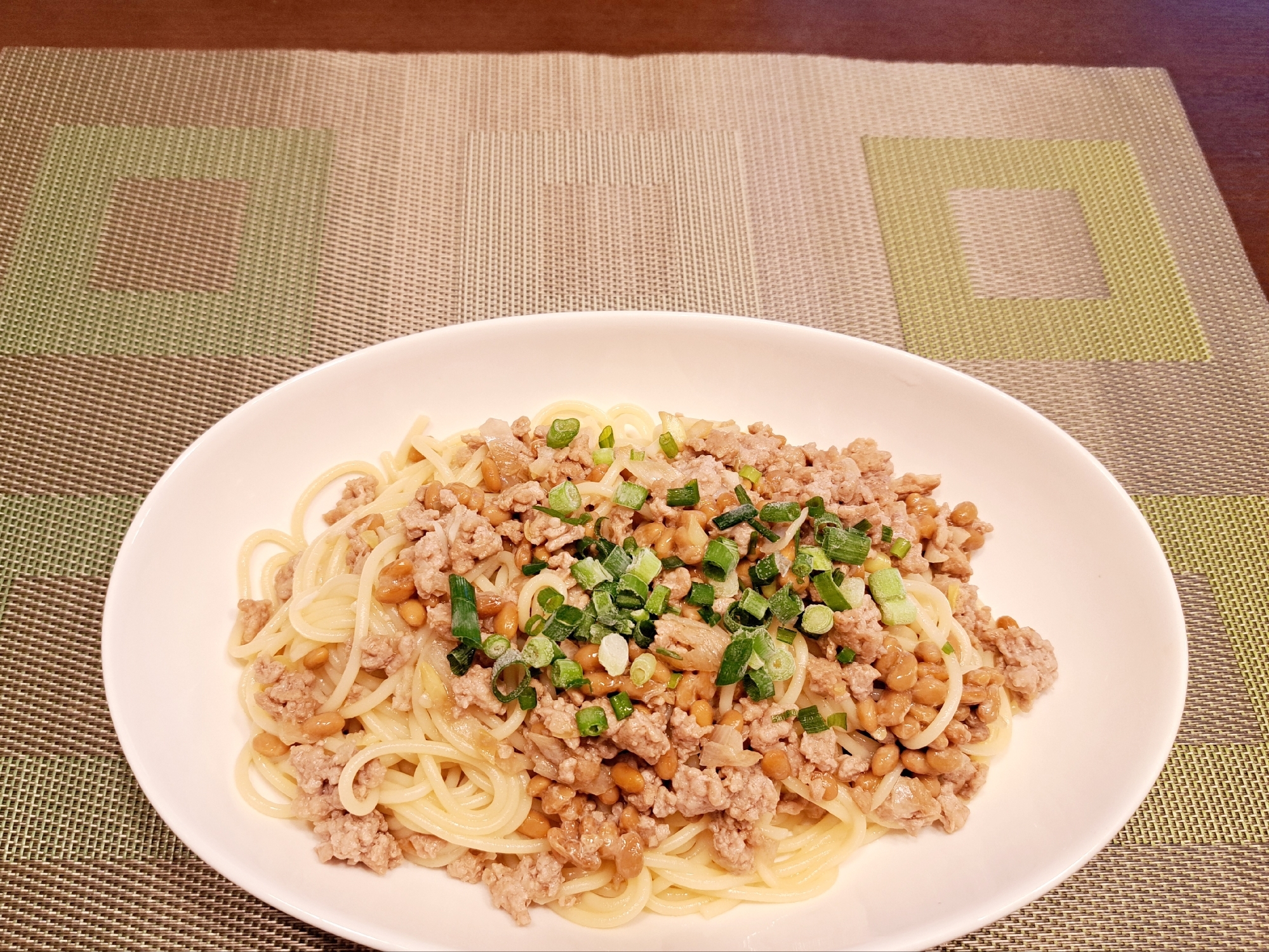 豚ひき肉と納豆の和風パスタ