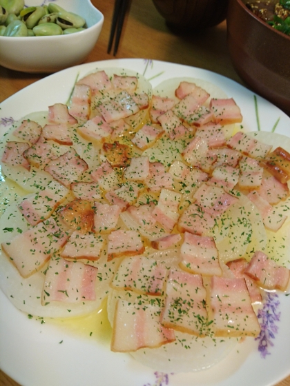 簡単でおいしい‼バター&ベーコンの旨味たっぷりなソースまでパンにつけて完食しちゃいました(￣▽￣;)ごちそうさまでした♪