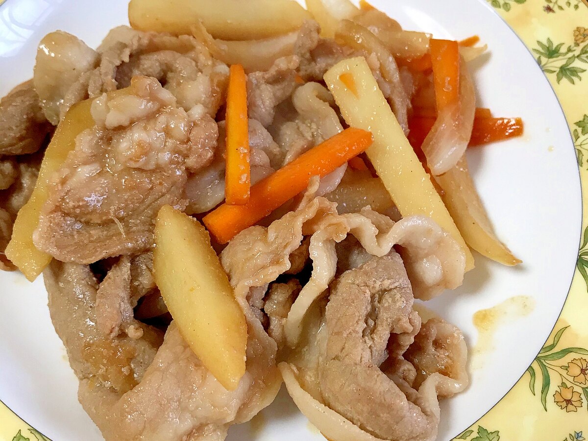 豚肉 玉ねぎ 人参 じゃがいもの甘辛炒め レシピ 作り方 By 水玉模様 楽天レシピ 豚肉 玉ねぎ 人参 じゃがいもの甘辛炒め レシピ 作り方 By 水玉模様 楽天レシピ