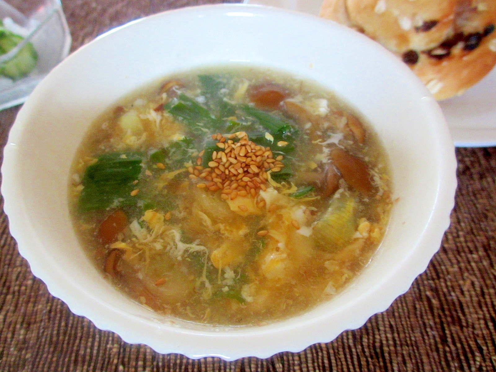 わけぎとナメコの中華風卵スープ