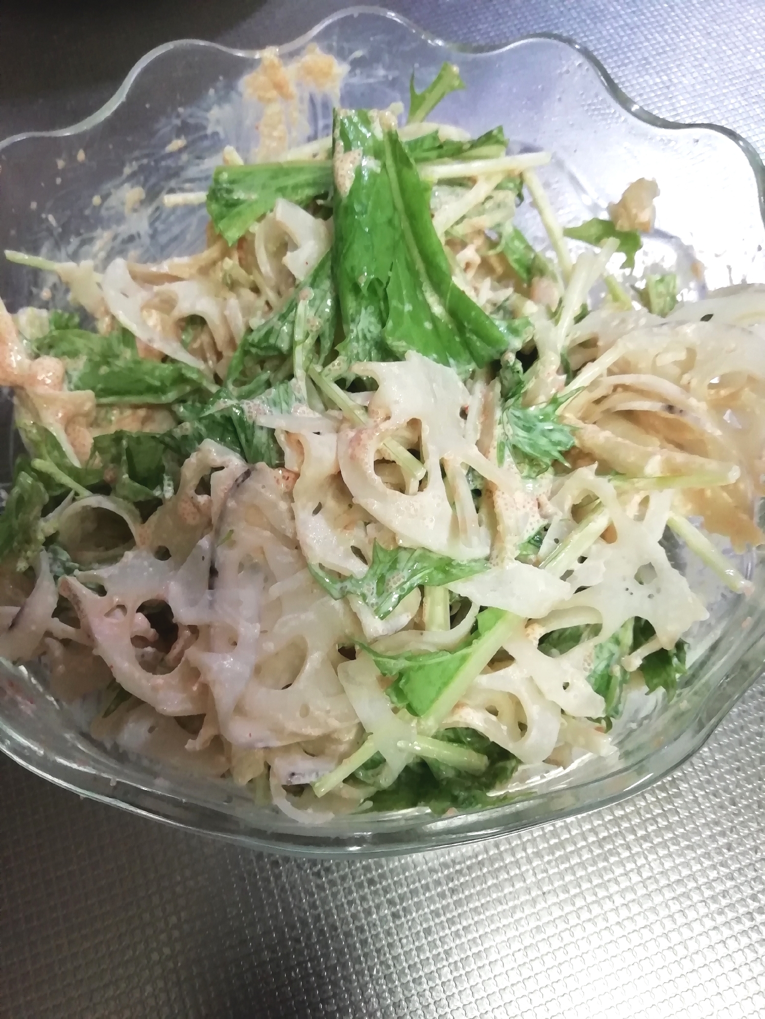 蓮根と水菜の明太サラダ