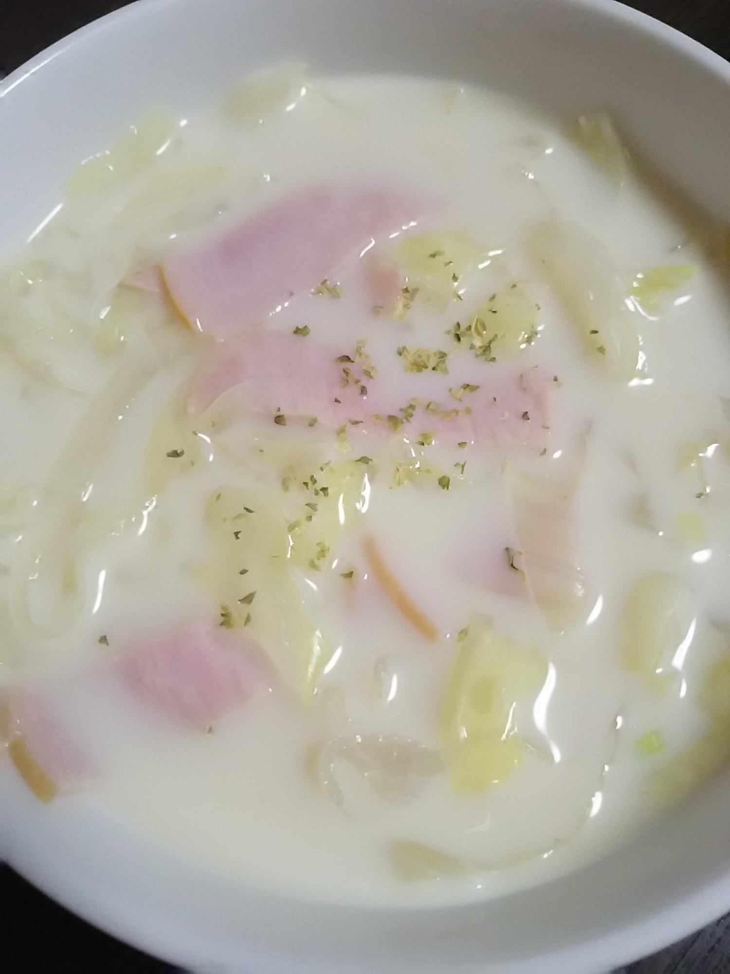 キャベツとハムの豆乳スープ(^^)