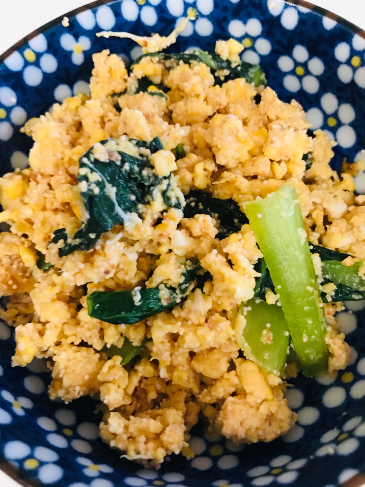 小松菜と明太子と卵の炒め物