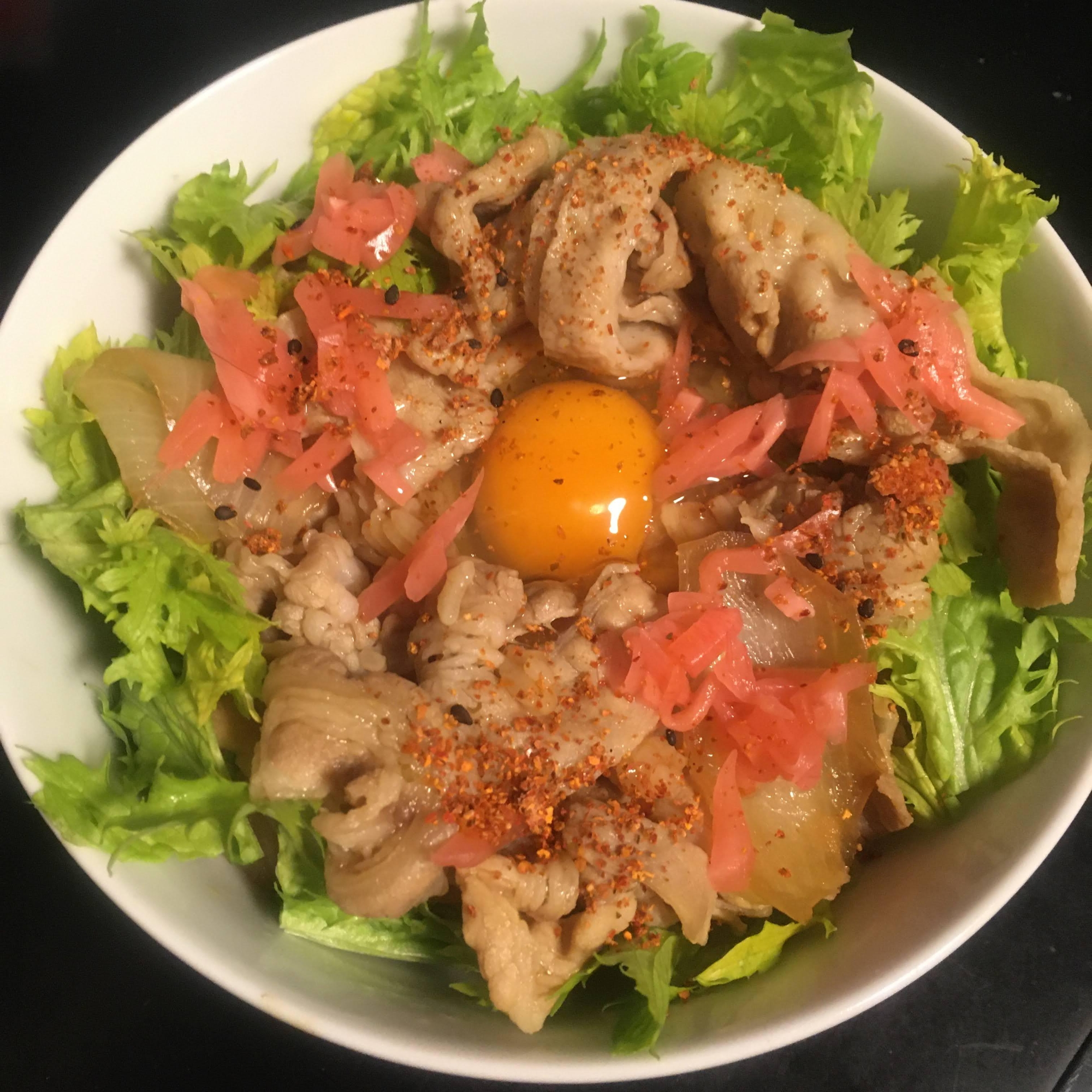 わさび菜の豚丼