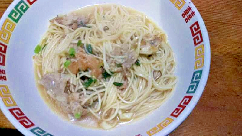 冷麦の麺線風/豚こま小ねぎちょいピリ・中華味