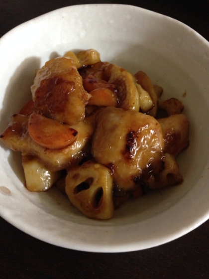 蓮根が少なかったので人参プラスしました。簡単だし、また食べたくなる美味しさでした(^o^)ご馳走さま〜(^O^)／