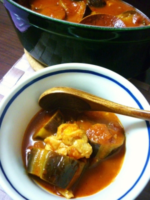 トマト缶で☆なす＆鶏肉のチリトマト煮