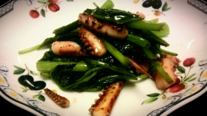 イカと空芯菜の醤油炒め