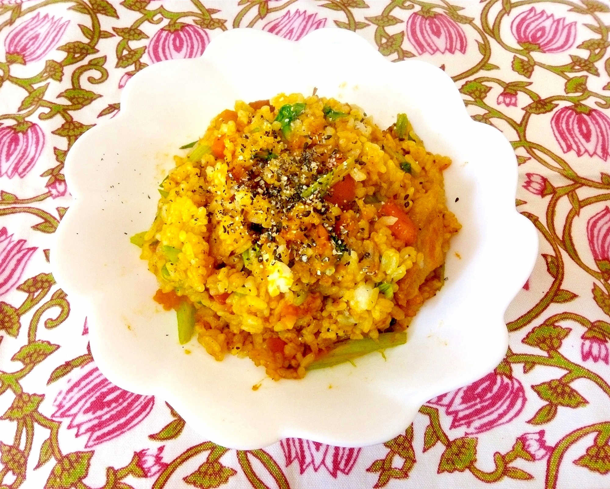 人参とかぼちゃの煮物リメイク♪リゾット風炒飯