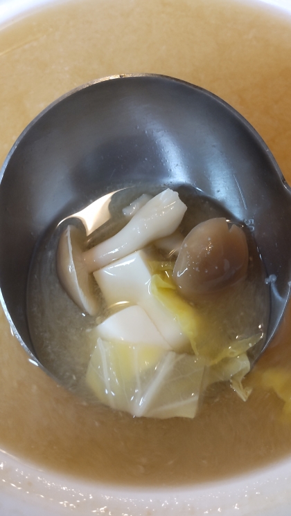 キャベツ、しめじ、豆腐の味噌汁