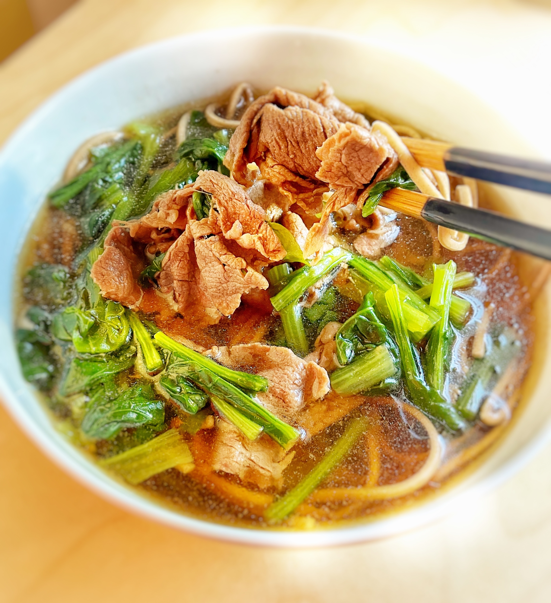 牛肉と小松菜のあったか蕎麦