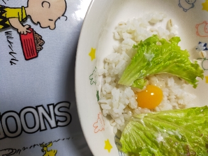 ジオちゃん(*´∇`)ﾉﾜｧ───ヽ(*ﾟ∀ﾟ*)ﾉ───ｲ卵かけご飯♪♪サニーレタスと麺つゆで美味しかったですヾ(o・ω・)ノ