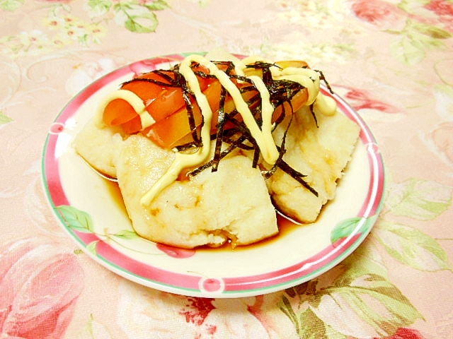 オオバコおから餅ｄｅ❤トマトと海苔の山葵マヨ麺つゆ
