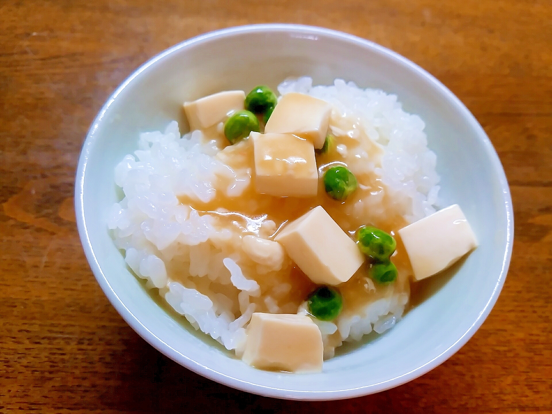 豆腐とグリーンピースの中華あんかけご飯