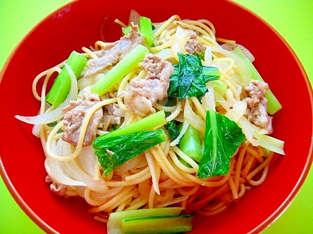 小松菜と豚肉のにんにく醤油パスタ レシピ 作り方 By Mint74 楽天レシピ