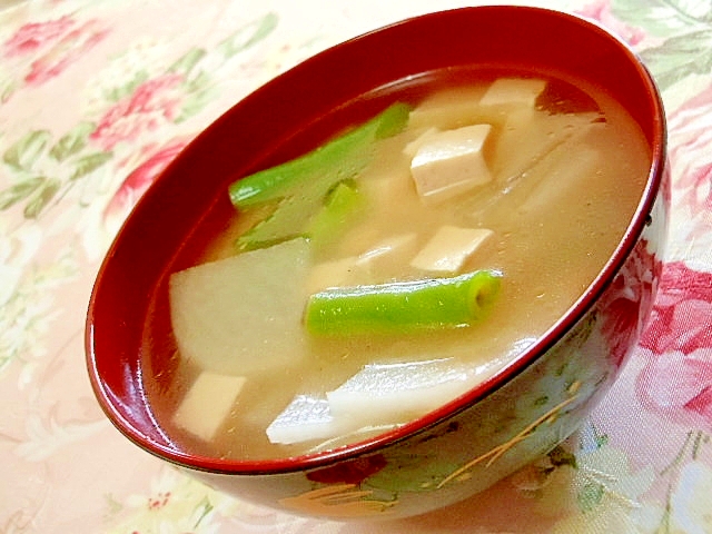 ダシダで作ろう❤インゲンと大根と豆腐のスープ❤