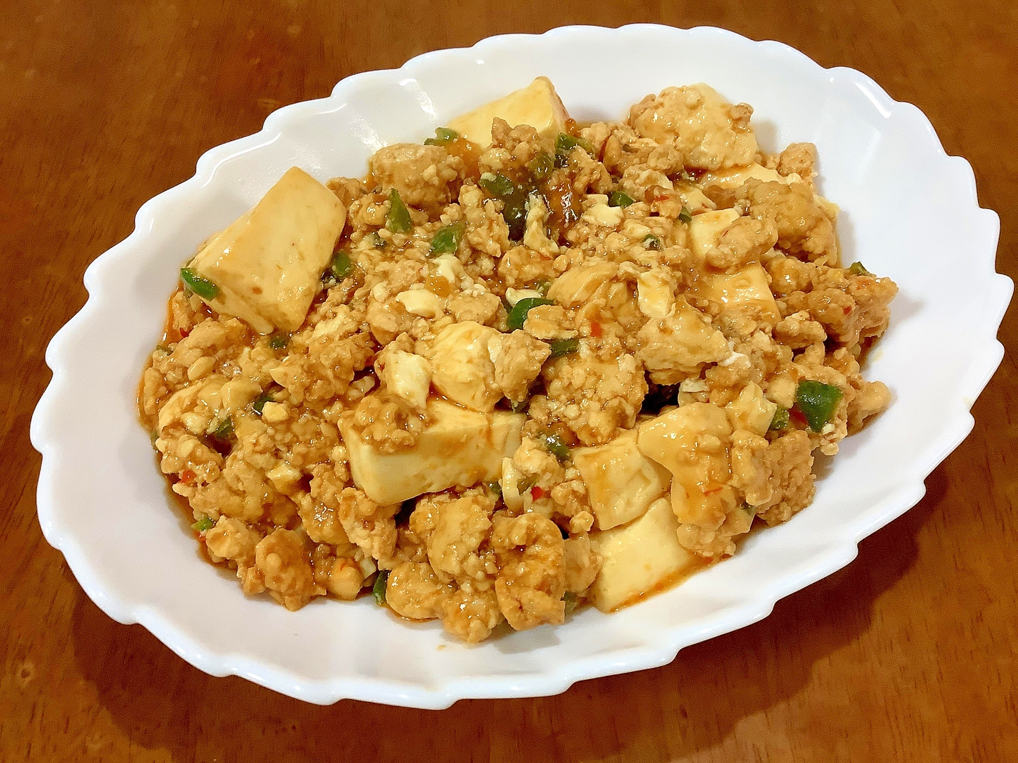 鶏ひき肉で麻婆豆腐ピーマン入り