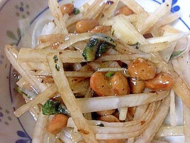 大根と野沢菜漬けとバルサミコ酢・納豆