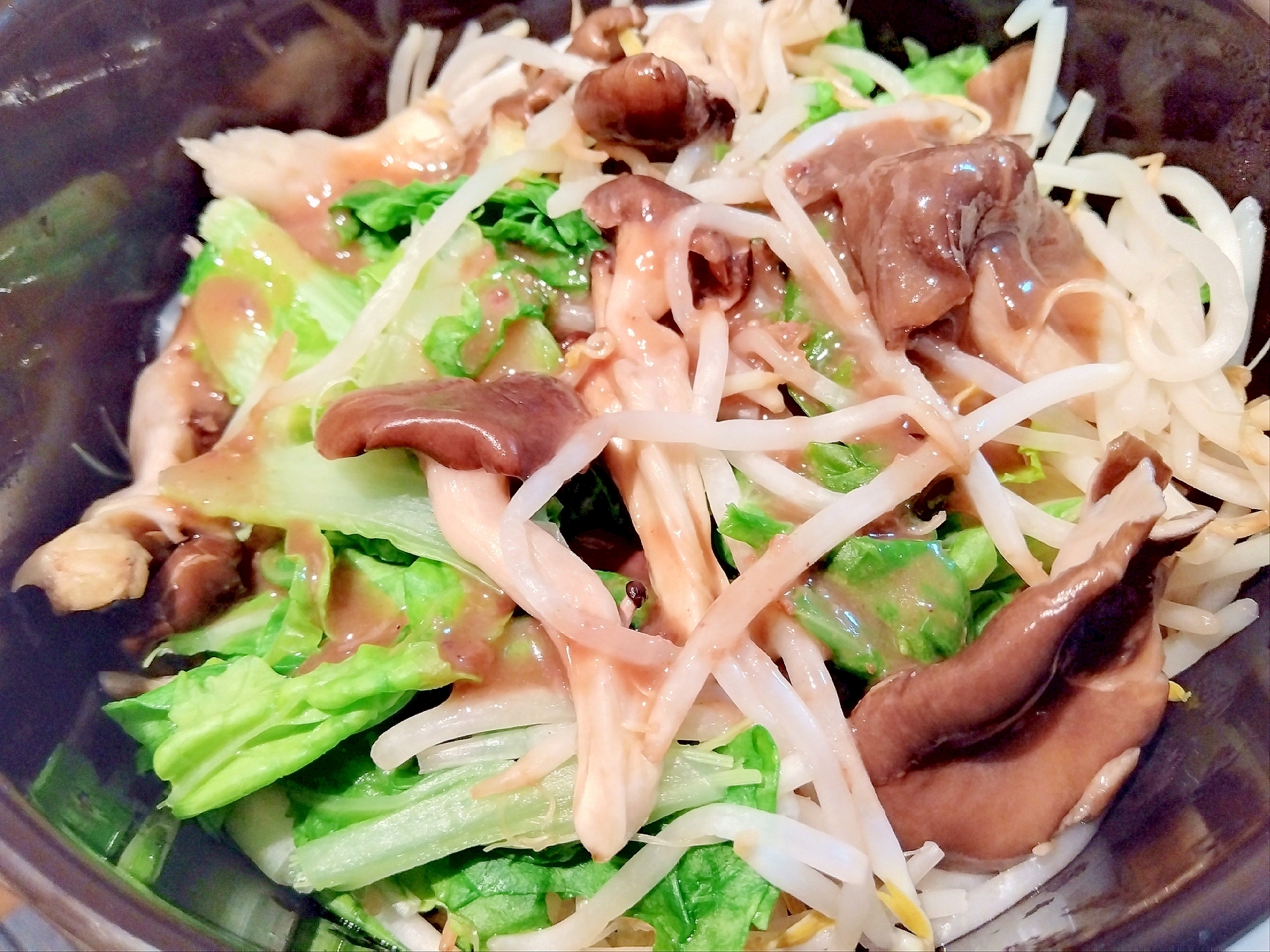 もやしヒラタケべか菜の胡麻&胡桃の味噌つゆ和え