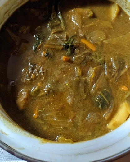 肉じゃが残り活用♪レンジでほうれん草カレー