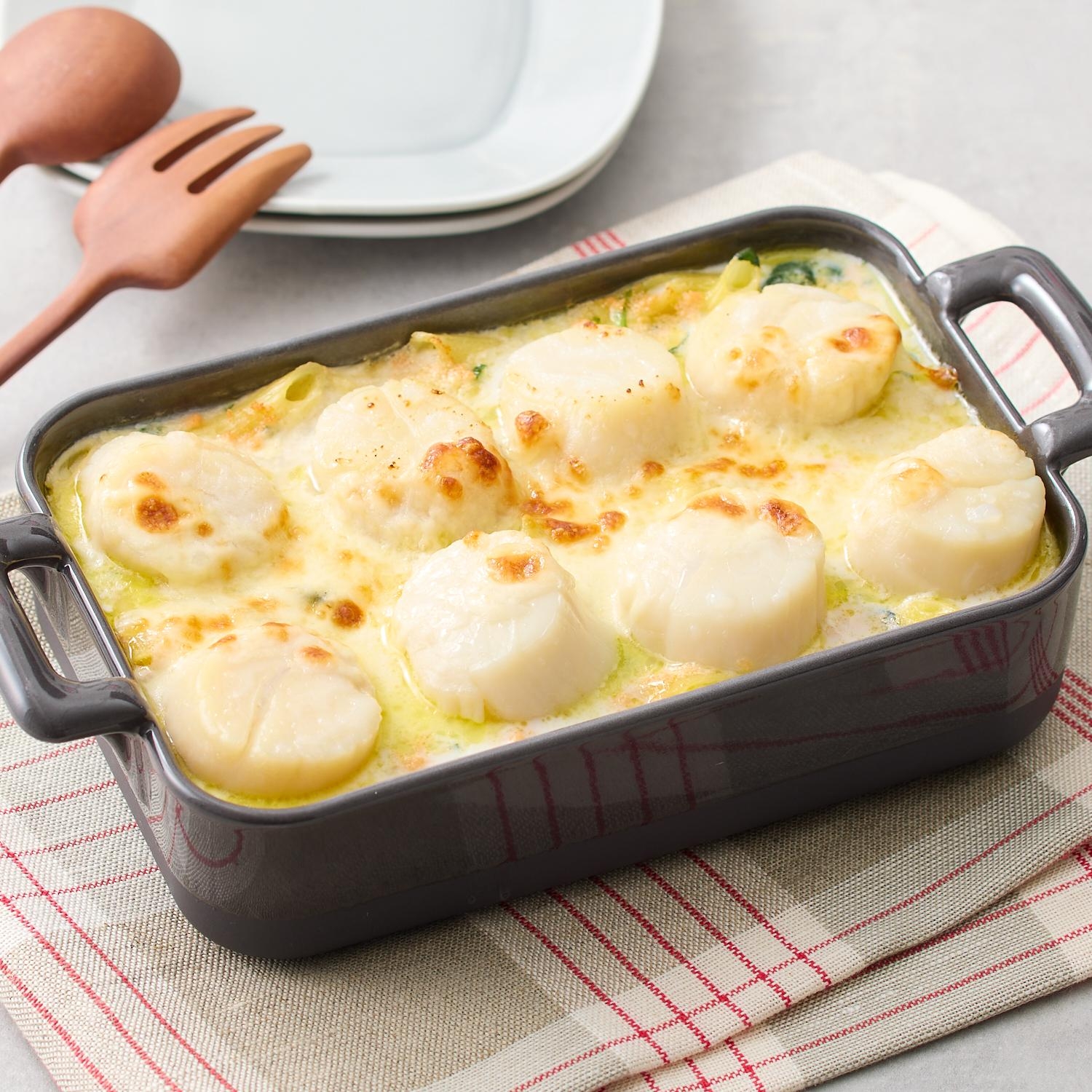 レンジで簡単!ほたてとたらこの とろーりグラタン