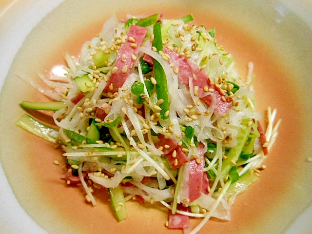 鶏がら塩糀スープの素で★野菜とビアハムの和え物★