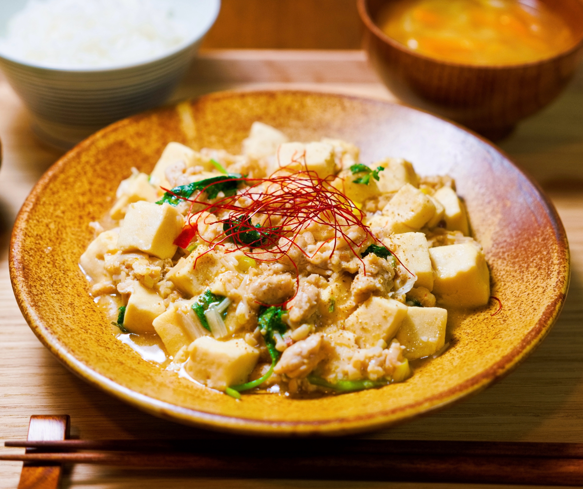 新味発見☘️柚子こしょうの和風麻婆高野豆腐