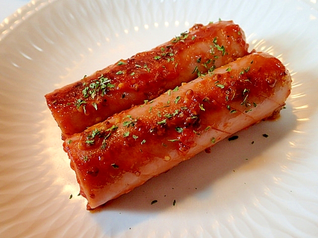 魚肉ソーセージのケチャマスタード焼き