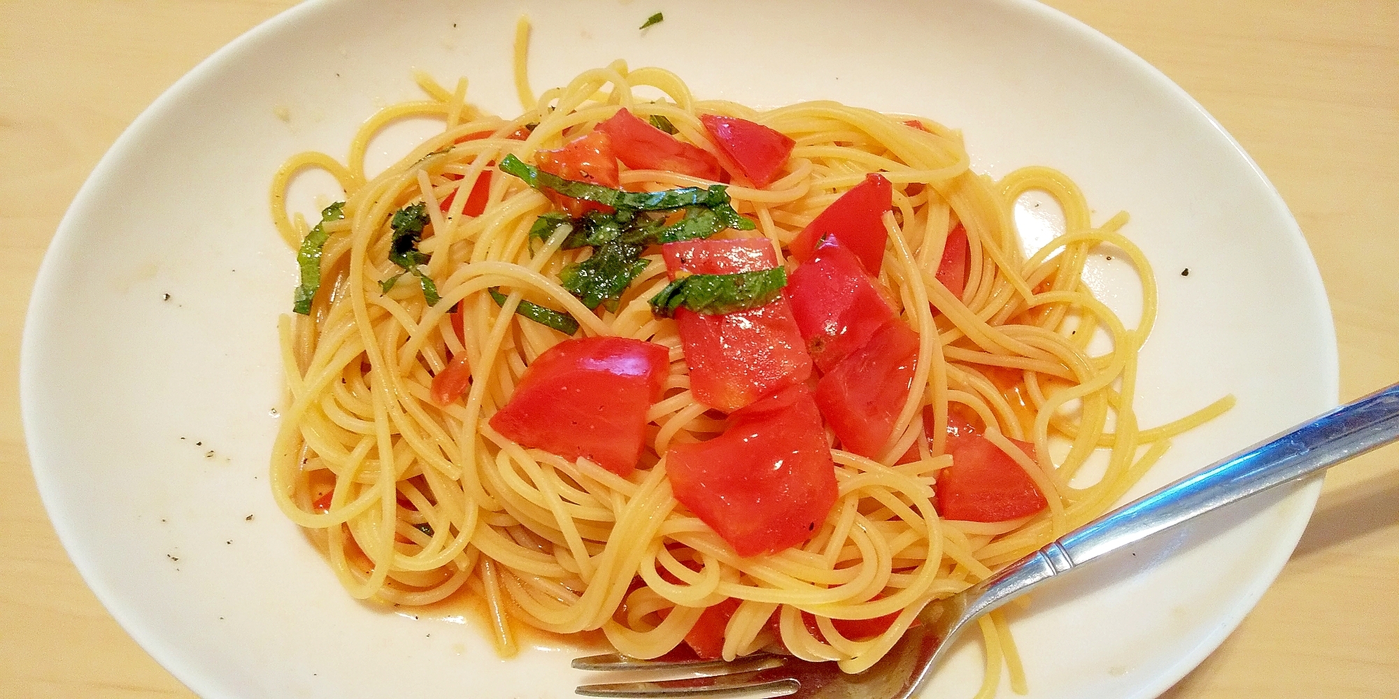 ひとりランチに しそとトマトの簡単パスタ レシピ 作り方 By まめりえ 楽天レシピ