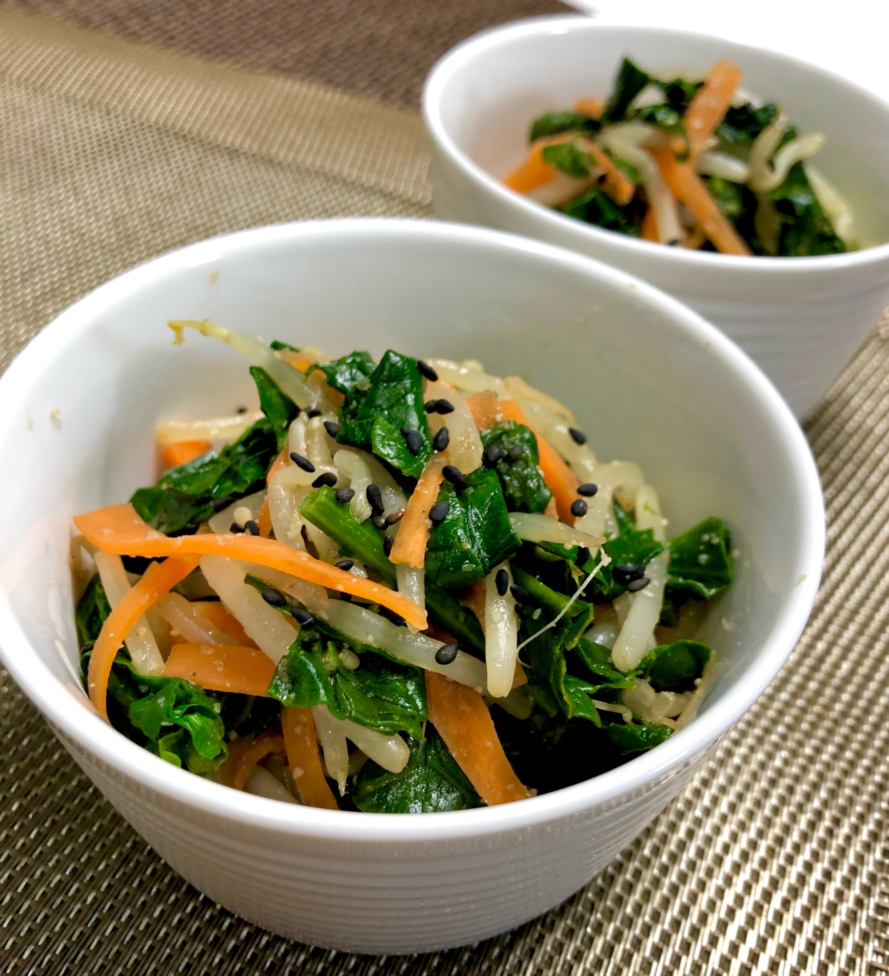 電子レンジで簡単❤️三色ナムル!鶏ガラ無しで!