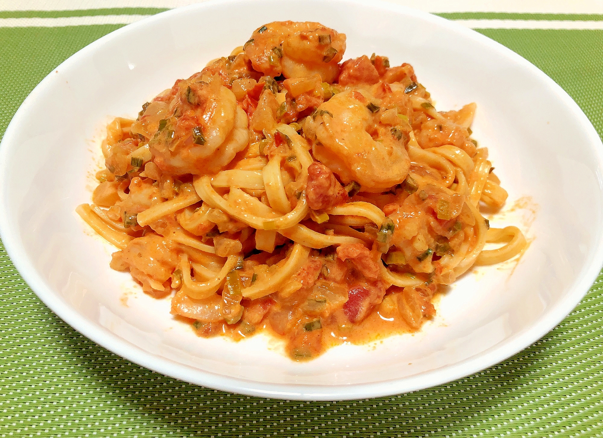 青ネギとエビの和風トマトクリームパスタ レシピ 作り方 By きくけんblog 楽天レシピ