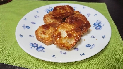 仙台麩というお麩(油麩)で作ってみました。フワッサクッカリッでとても美味しかったです。