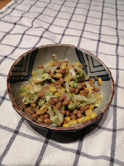 納豆の食べ方-キャベツ＆コーン♪