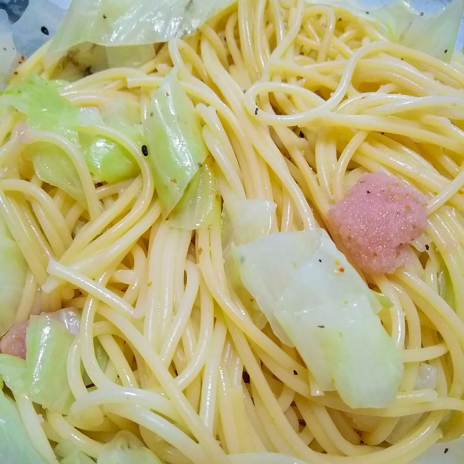 タラコと一味で明太パスタ風