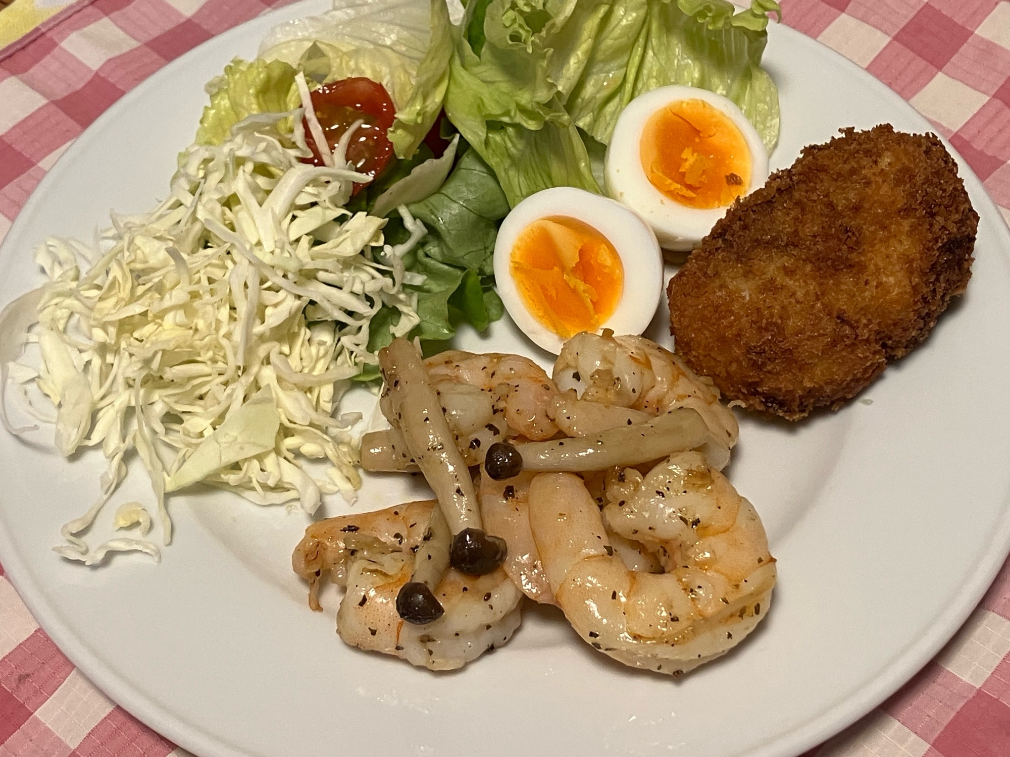 うちのおかず　エビとしめじのイタリアン炒め
