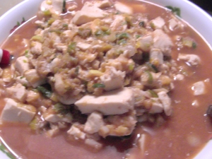 豆腐の葉玉葱炒め生姜ケチャップ味