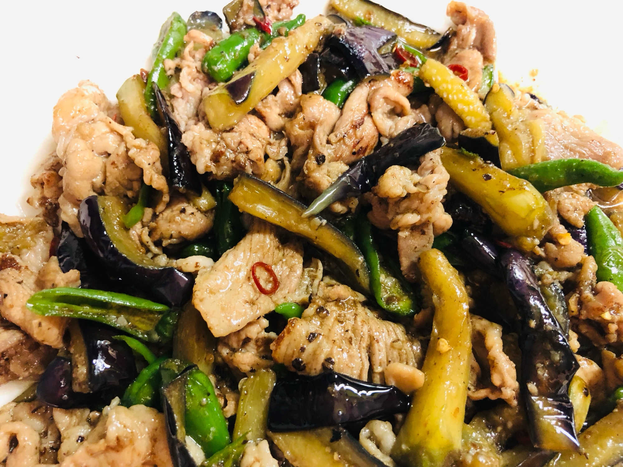中華風♪なすと豚肉の唐辛子炒め