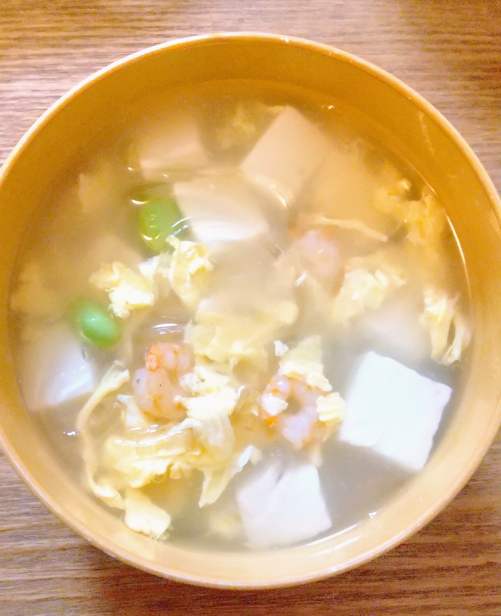 ボリュームたっぷり　春雨入りえびと豆腐の中華スープ