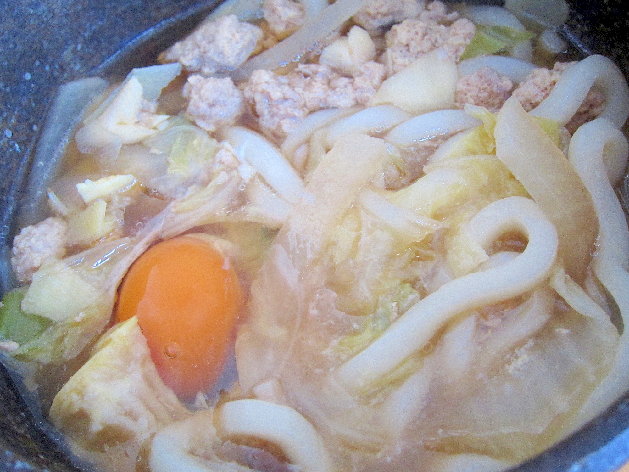 豚挽肉と白菜生卵饂飩