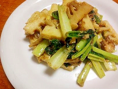 筍・小松菜・舞茸の　カレーマヨ炒め