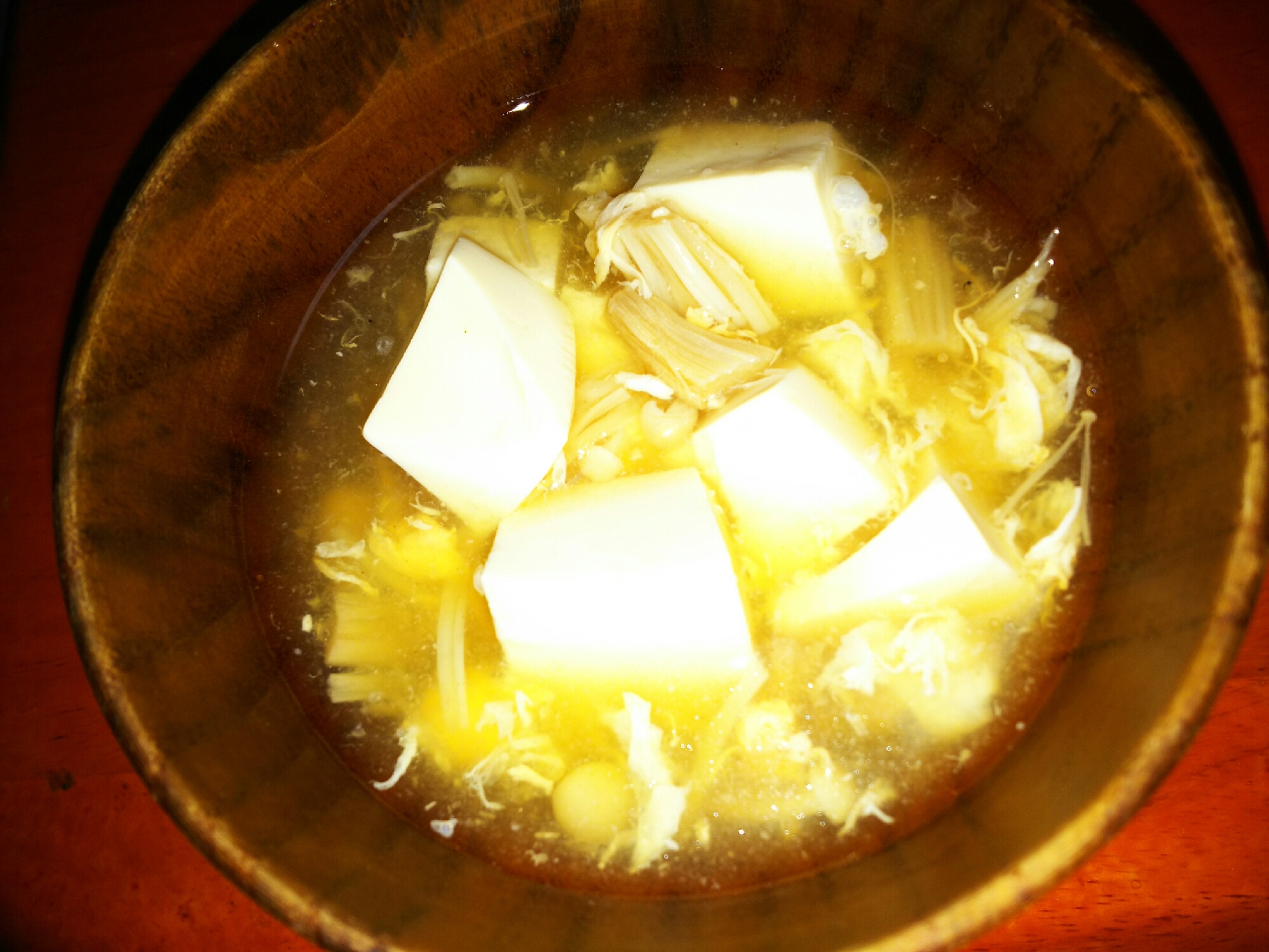 えのきと豆腐のしょうがいりかき玉汁