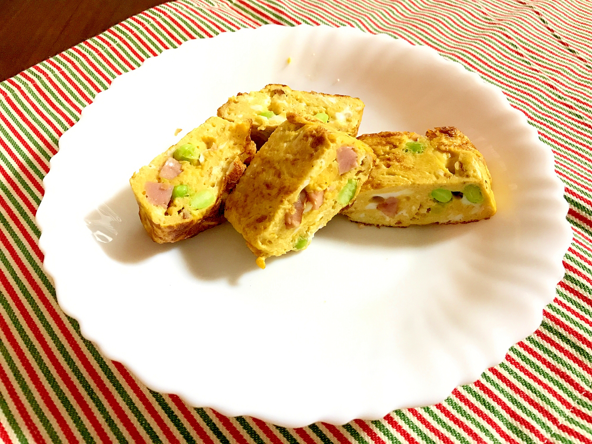 お弁当にも☆焼き豚と枝豆の卵焼き☆煮汁リメイク