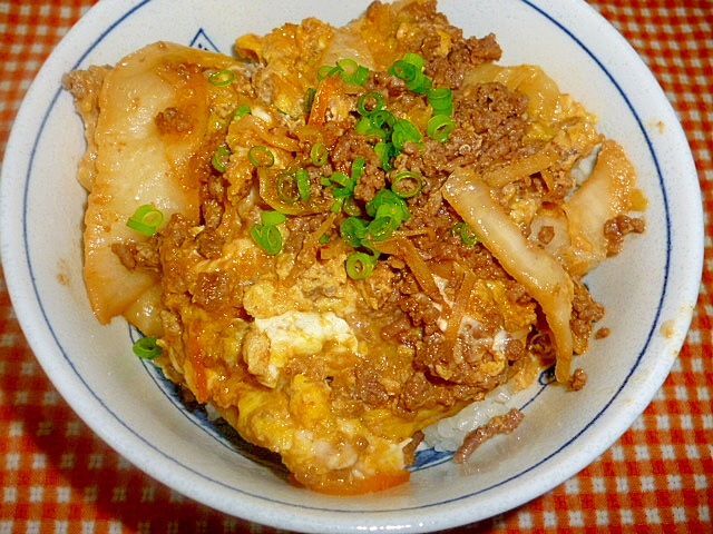 キムチとミンチの卵丼