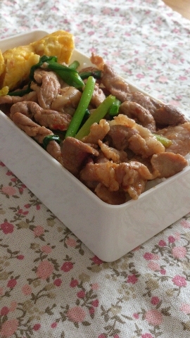 お弁当に丼にしてみました(^^♪ねぎが足りなく小松菜プラスで★ごちそうさまでした！