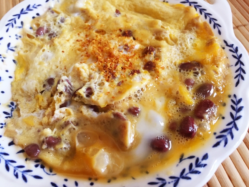 食感が楽しい!小豆の卵とじ