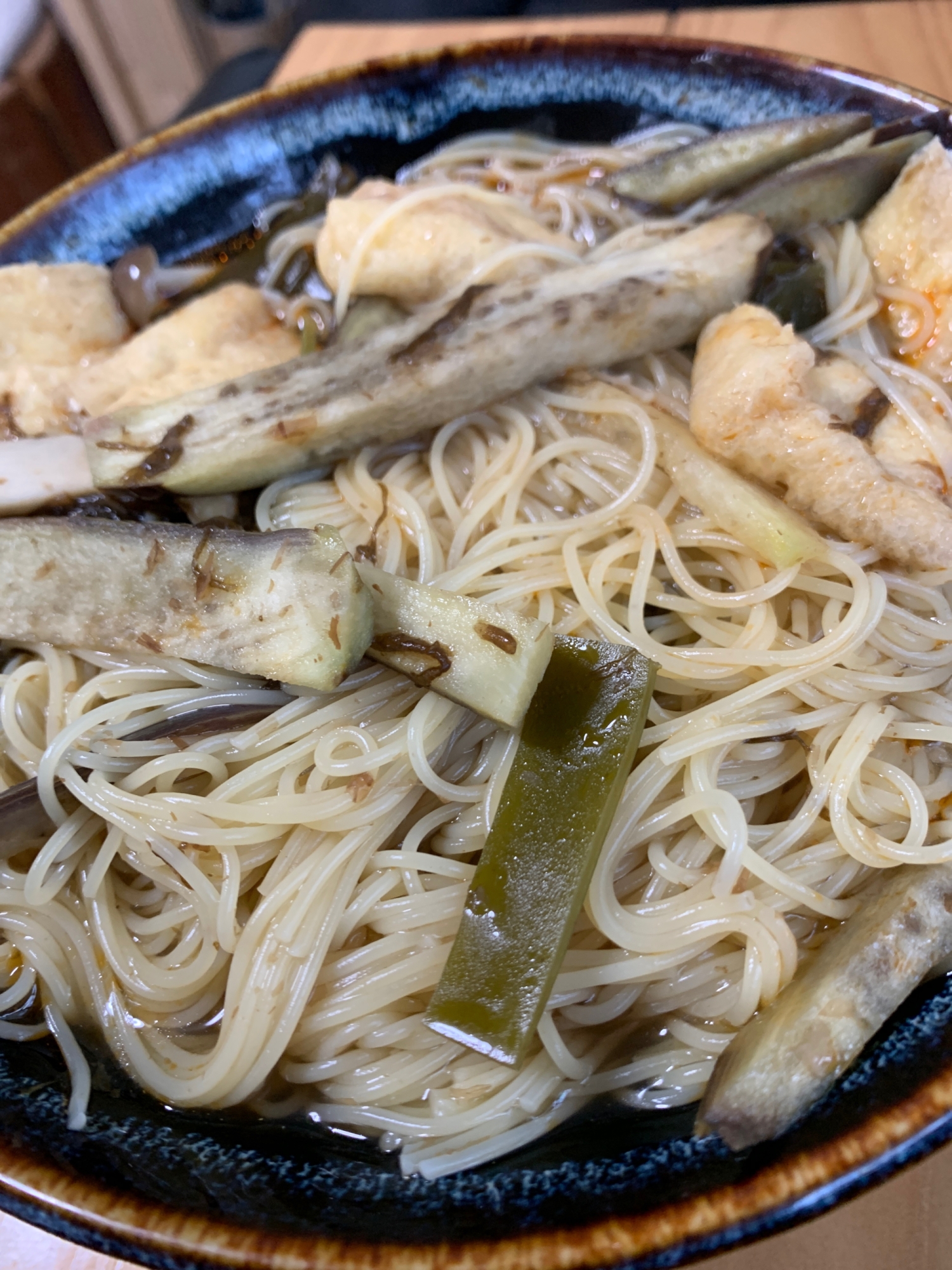 野菜炒め乗せ、にゅうめん