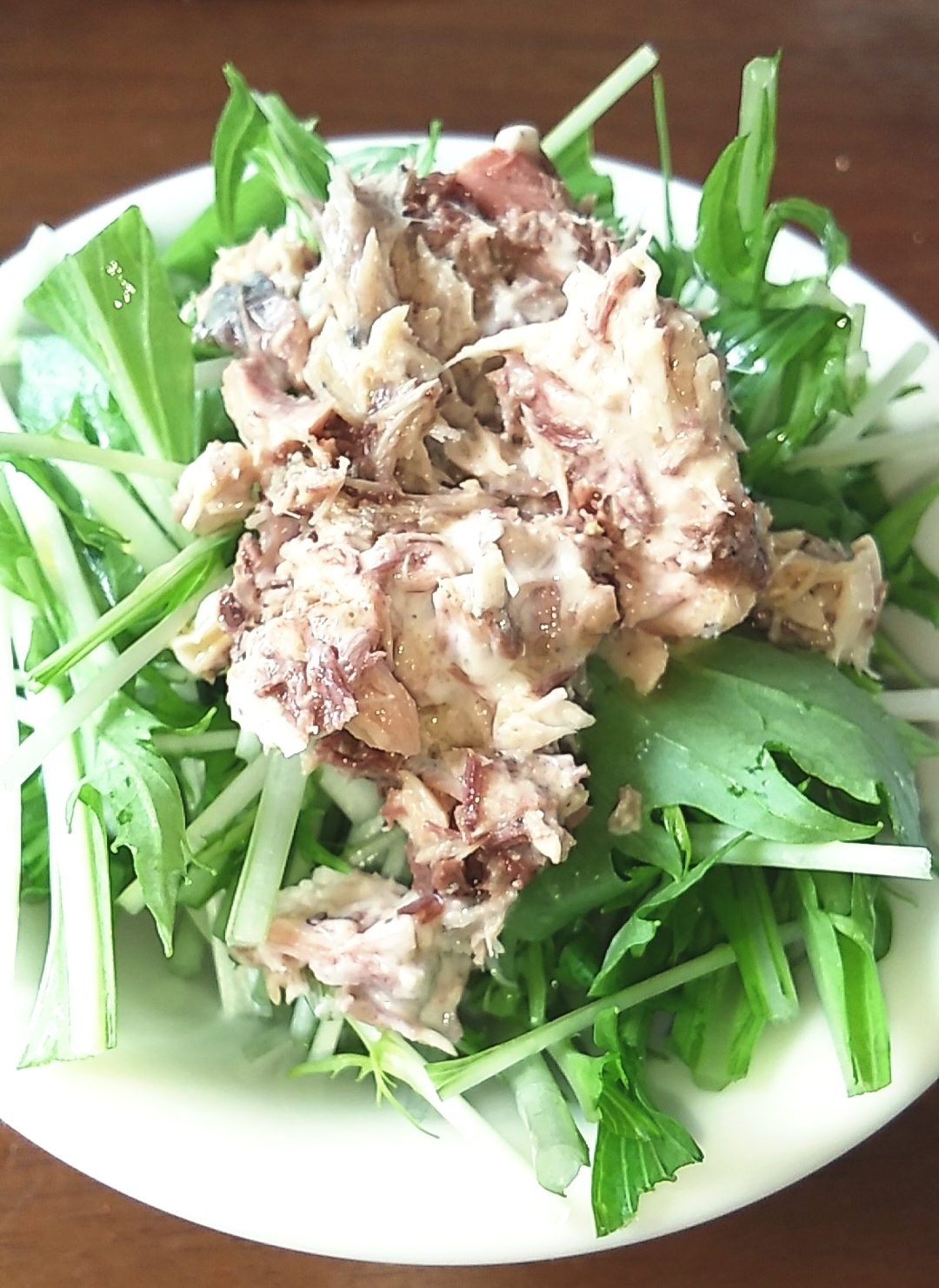 鯖のマヨ和えと水菜のサラダ