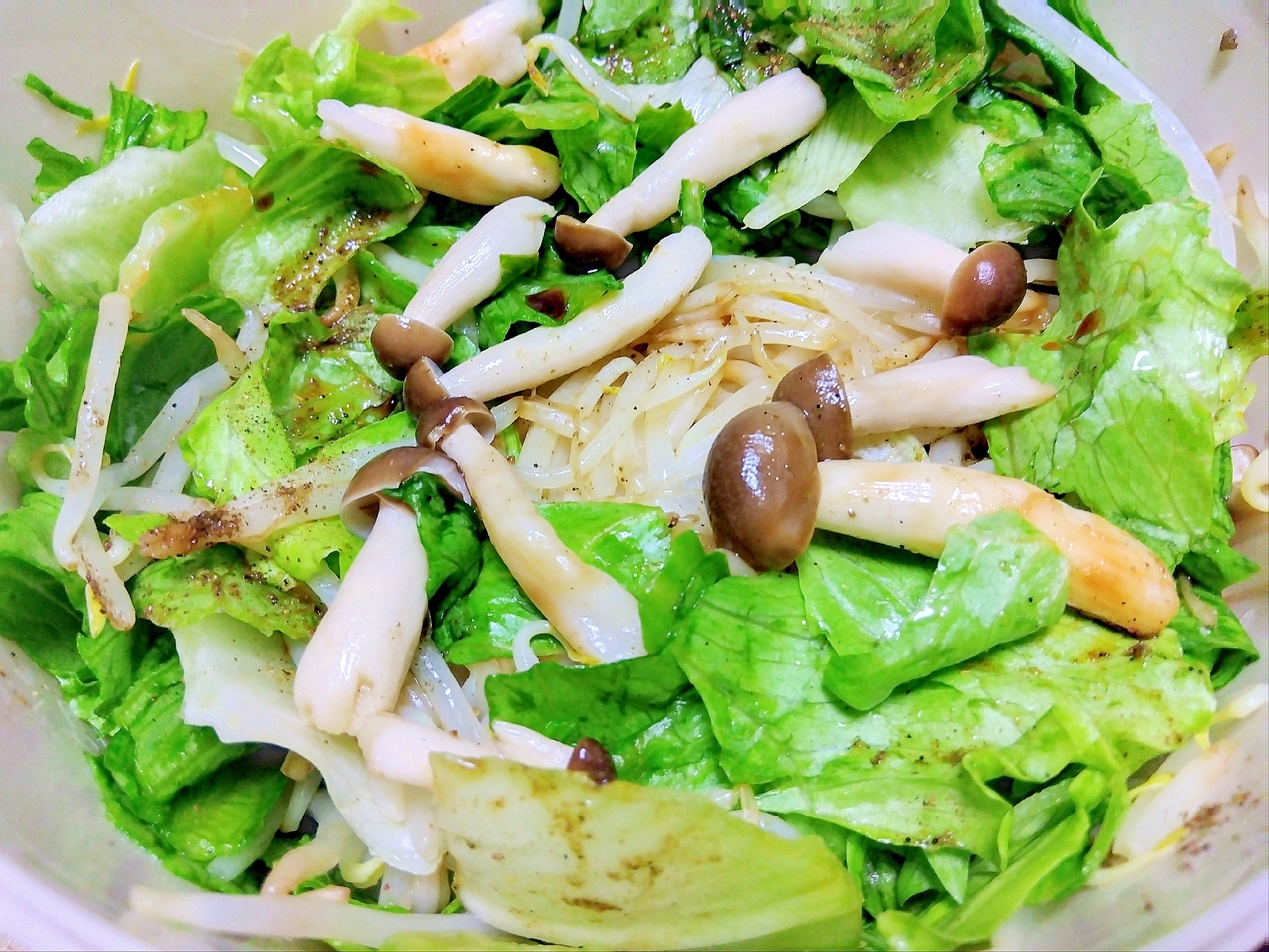 レタスしめじ黒豆もやしレンチン山椒和え
