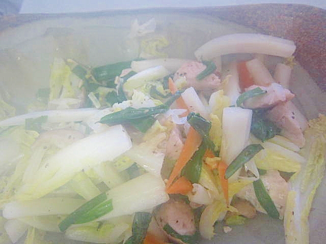 白菜と韮と鶏肉炒め